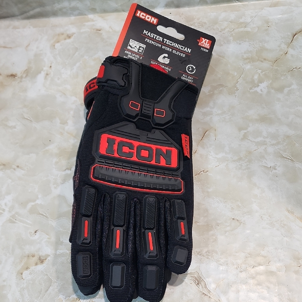 ICON Black and Red Master Technician Gloves Men's Size XL
